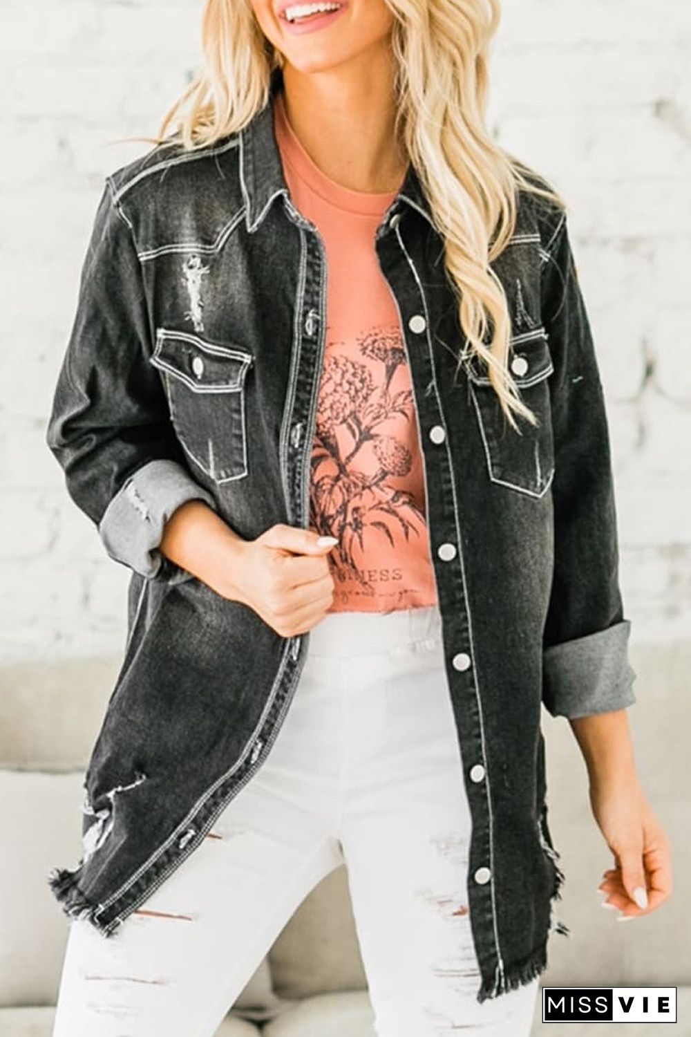 Black Distressed Denim Jacket