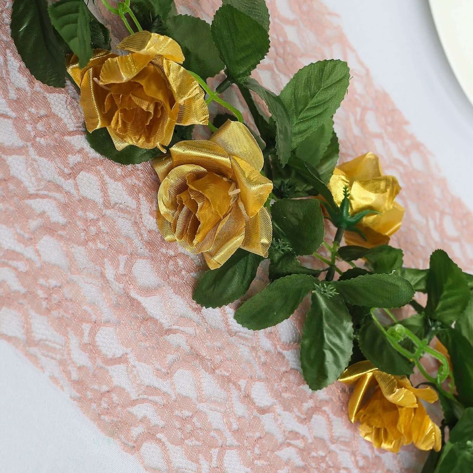 Gold Artificial Silk Rose Garland UV Protected Flower Chain 6ft