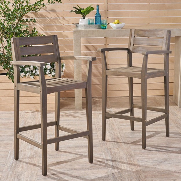 Stamford 2pk Acacia Wood Barstool Gray Christopher Knight Home