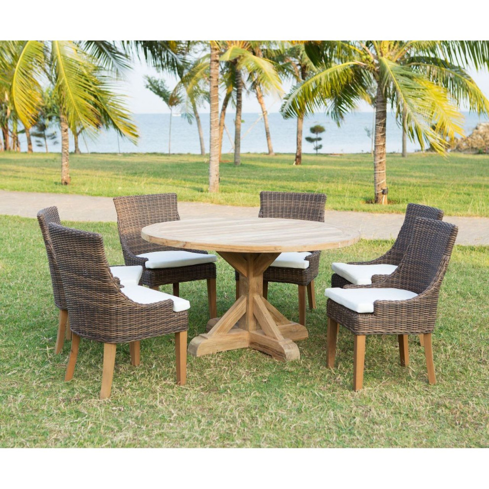 Padma Xena Reclaimed Outdoor Teak Round Dining Table   Transitional   Outdoor Dining Tables   by Beyond Stores  Houzz