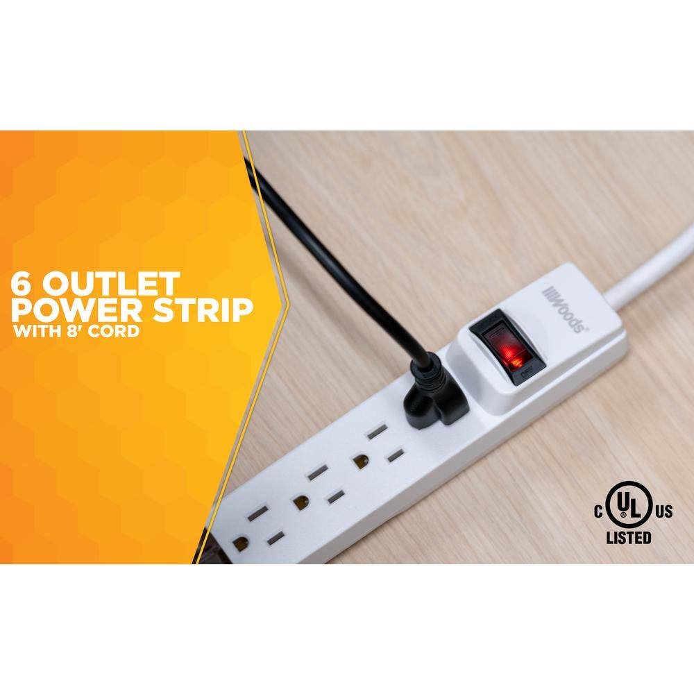 Woods 8 ft. 6-Outlet Power Strip with Power Light Indicator 41436