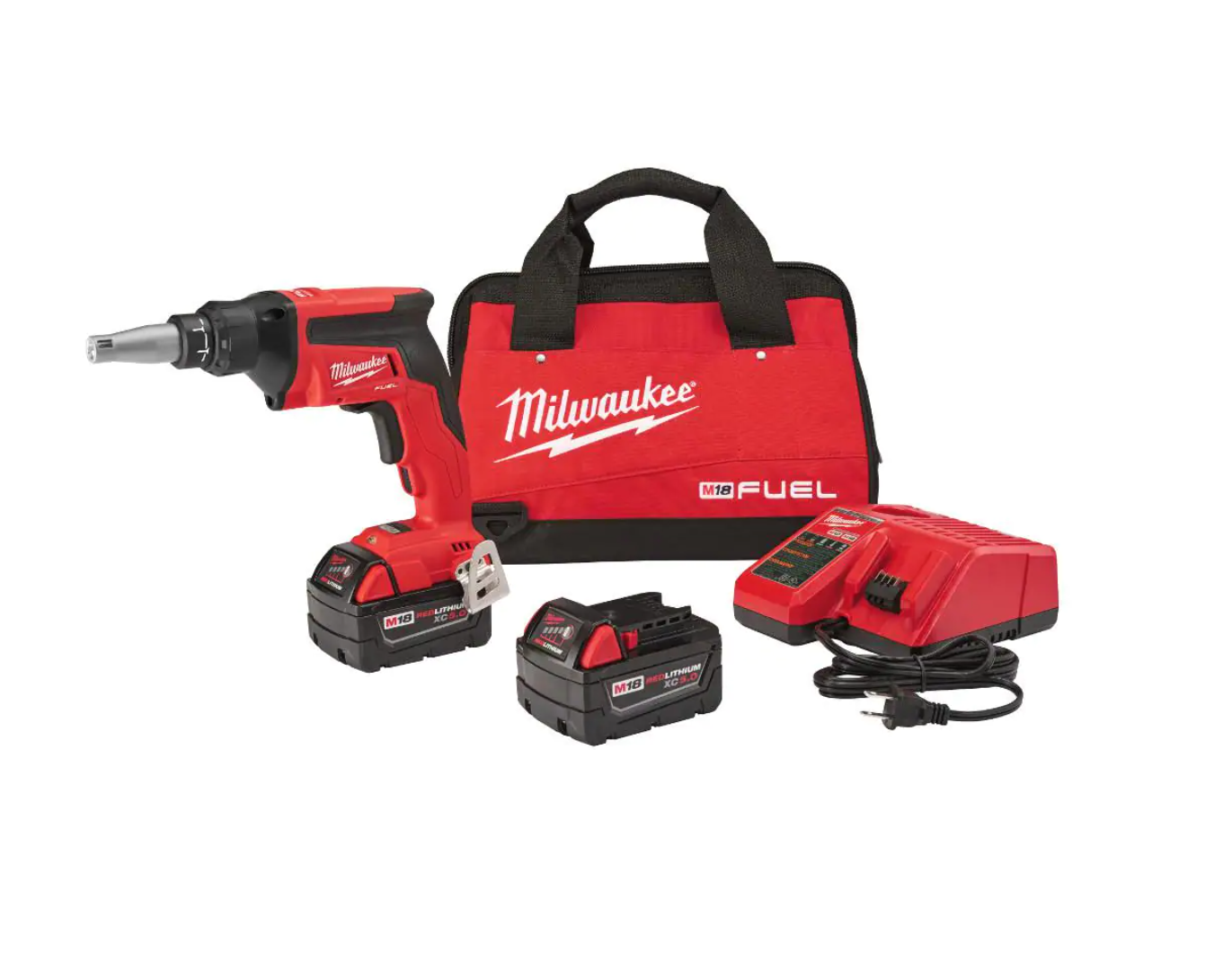 Milwaukee 2866-22 M18 FUEL 18V Lithium-Ion Brushless Cordless Drywall Screw Gun Kit with (2) 5.0Ah Batteries， Charger and Tool Bag