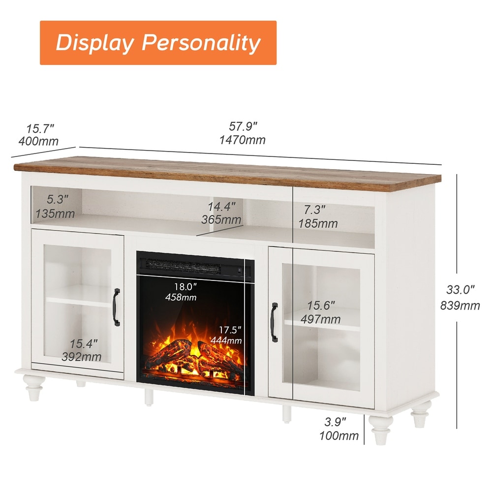 WAMPAT Fireplace TV Stand   Farmhose Entertainment Center with 18'' Electric Fireplace Sliding Barn Door  Storage Cabinet