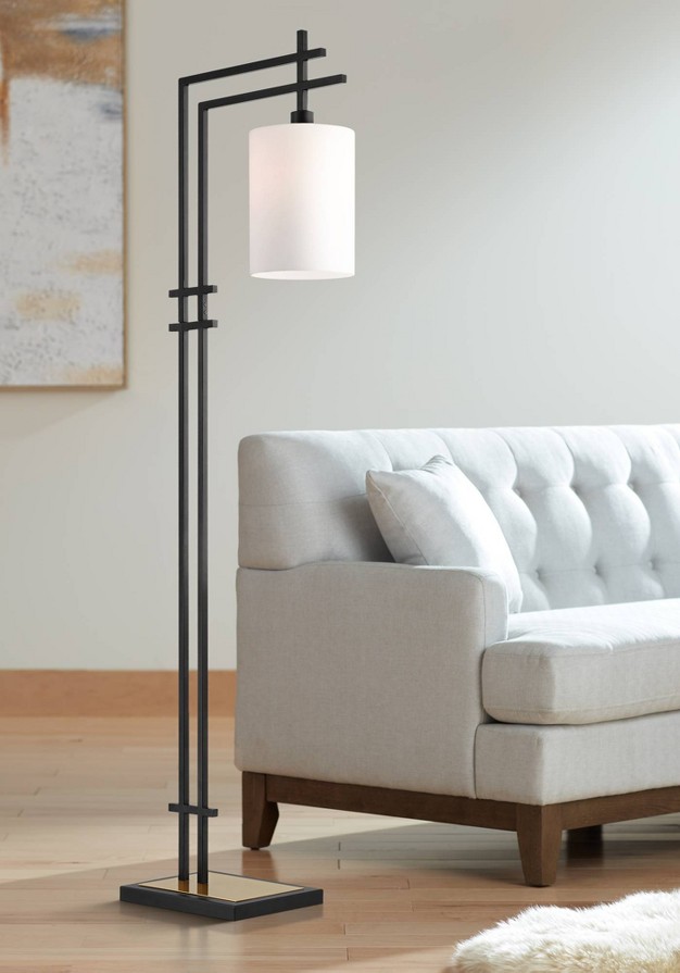 Tall Downbridge Arc Floor Lamp Matte Black Warm Gold Frosted Glass Shade For Living Room