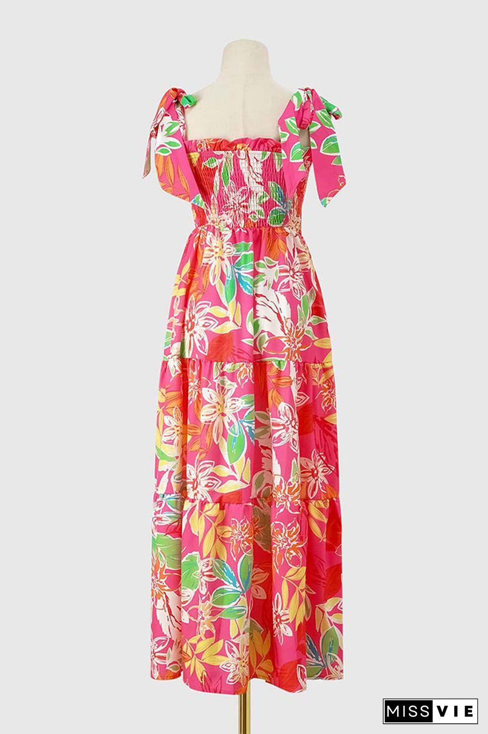 Smocked Tie Strap Tiered Floral Maxi Dress