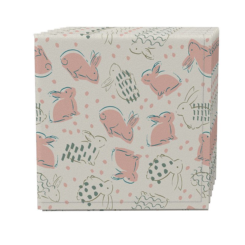 Napkin Set of 4， 100% Cotton， 20x20， Patterned Bunnies