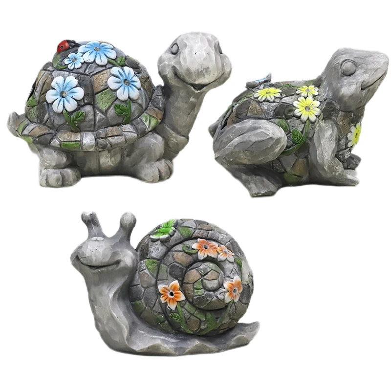 Redeco New Arrival Turtle Gnome Magnesia Crafts LED Solar Fashion Gnome Turtle Magnesium oxide Crafts Garden Decoration