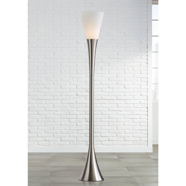 Tall Brushed Nickel Metal Frosted White Glass Shade For Living Room Bedroom Office Home