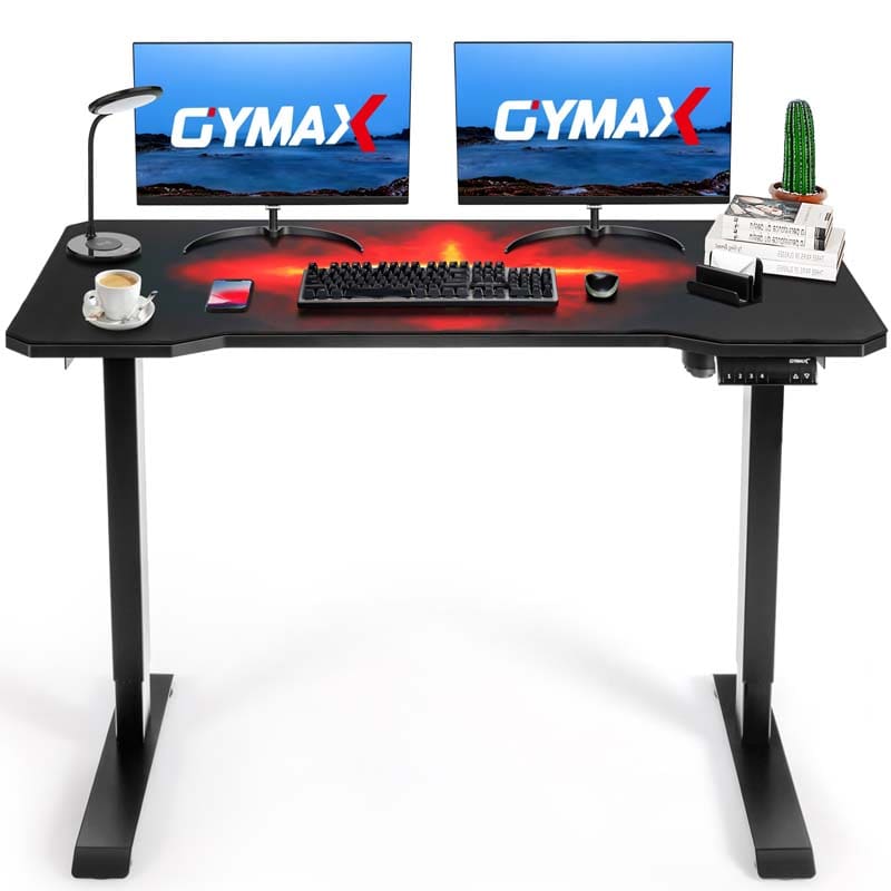 Electric Standing Gaming Desk, Height Adjustable Computer Desk, Carbon Fiber Desk, Sit Stand Home Office Table with Smart Control Panel