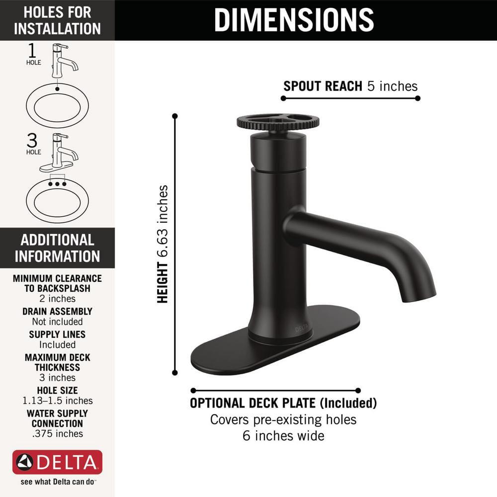 Delta Trinsic Wheel Single Handle Single Hole Bathroom Faucet in Matte Black