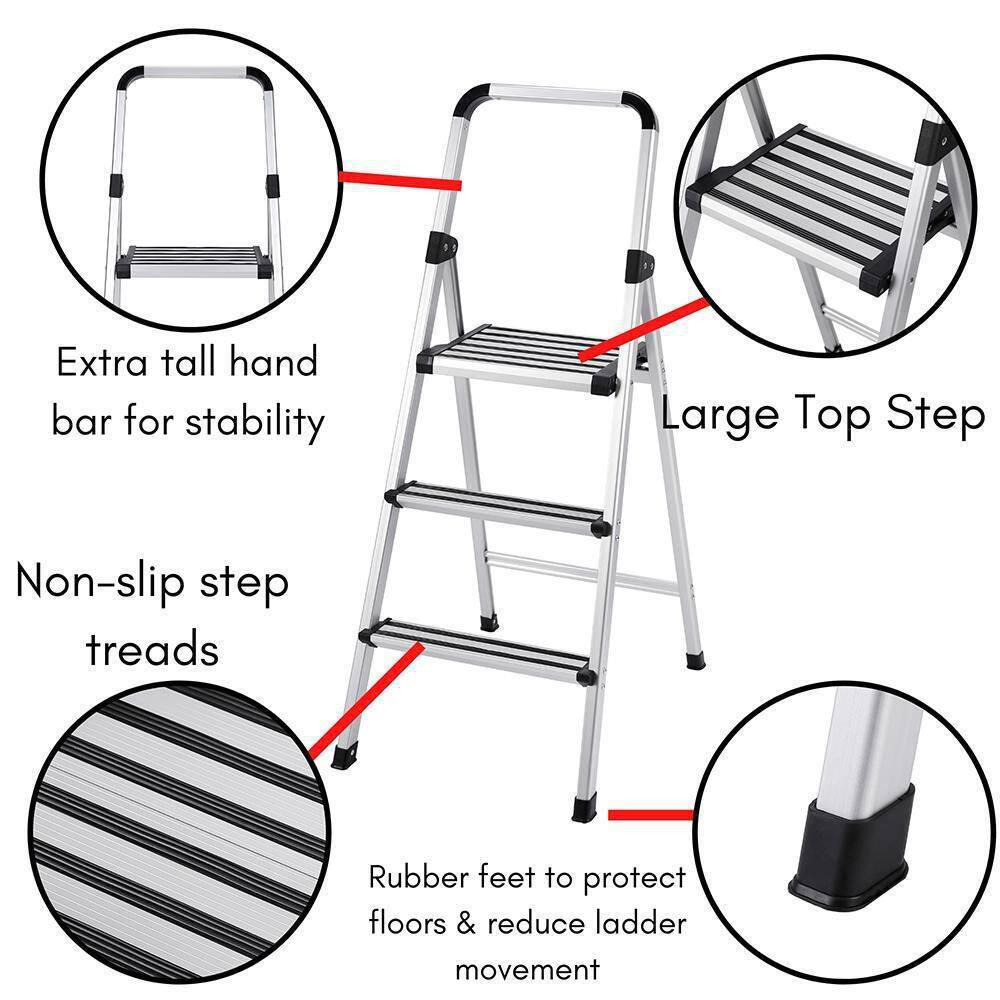 BirdRock Home 3.5 ft. 3-Step Aluminum Step Ladder 9 ft. Reach 11290