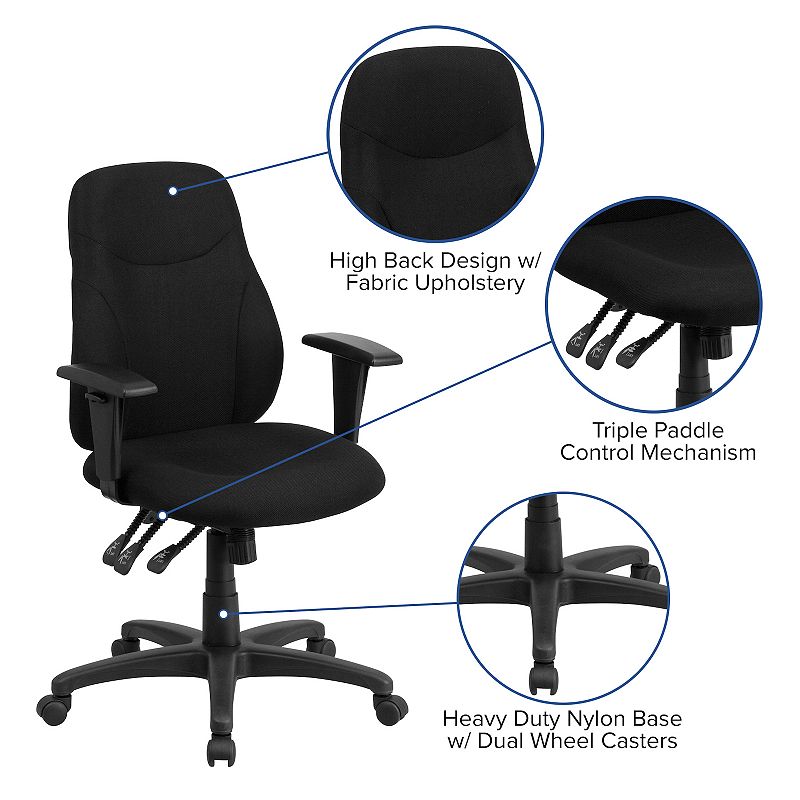 Emma and Oliver Mid-Back Black Fabric 1.5 Back Adjustment Ergonomic Task Office Chair with Arms