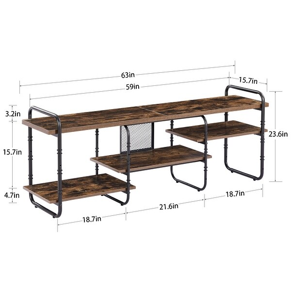 VECELO Industrial TV Stand for TV up to 71 inch，Entertainment Center TV Console Table