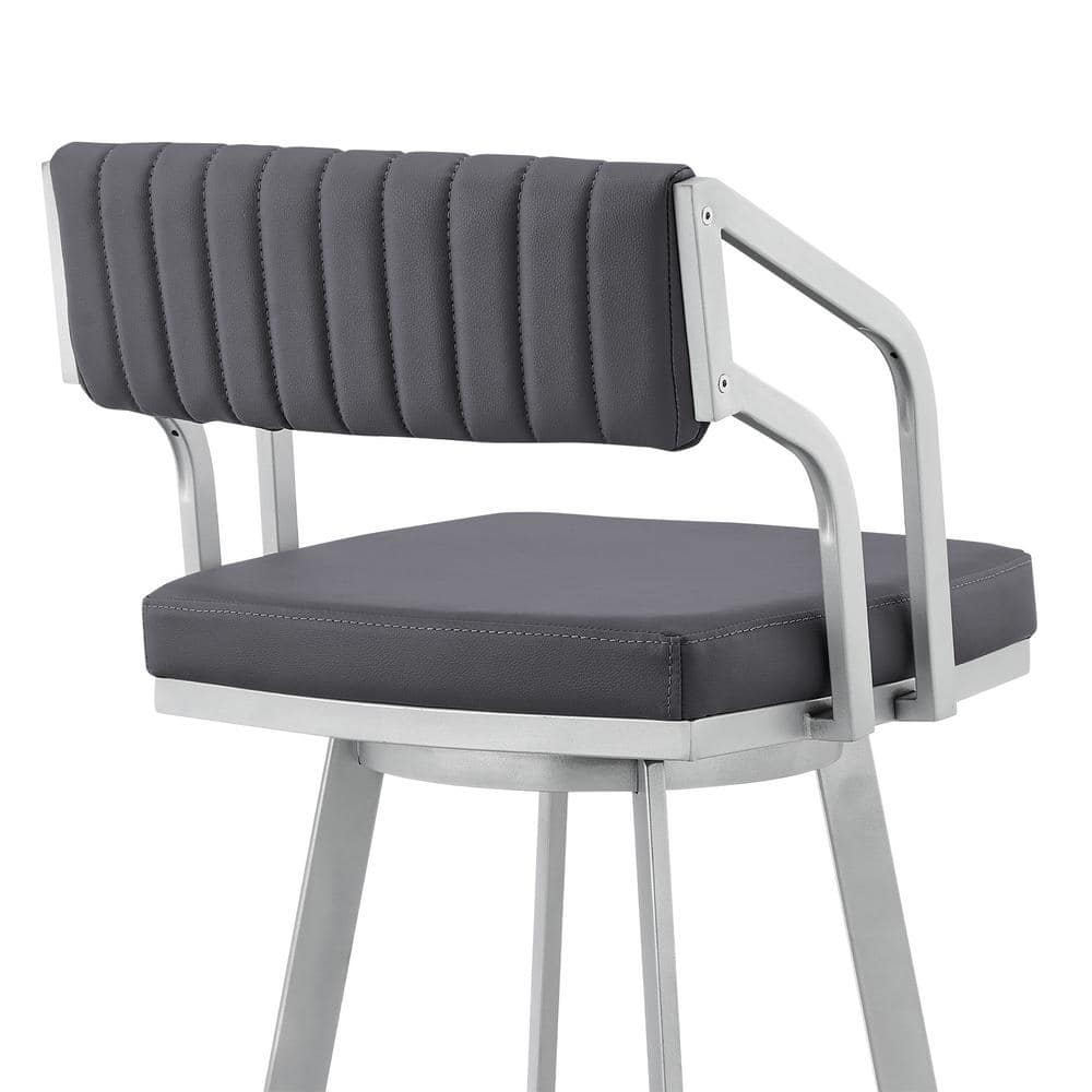 Armen Living Capri 40 in. Slate Grey Metal Bar Stool with Faux Leather Seat LCCPBASLGR30