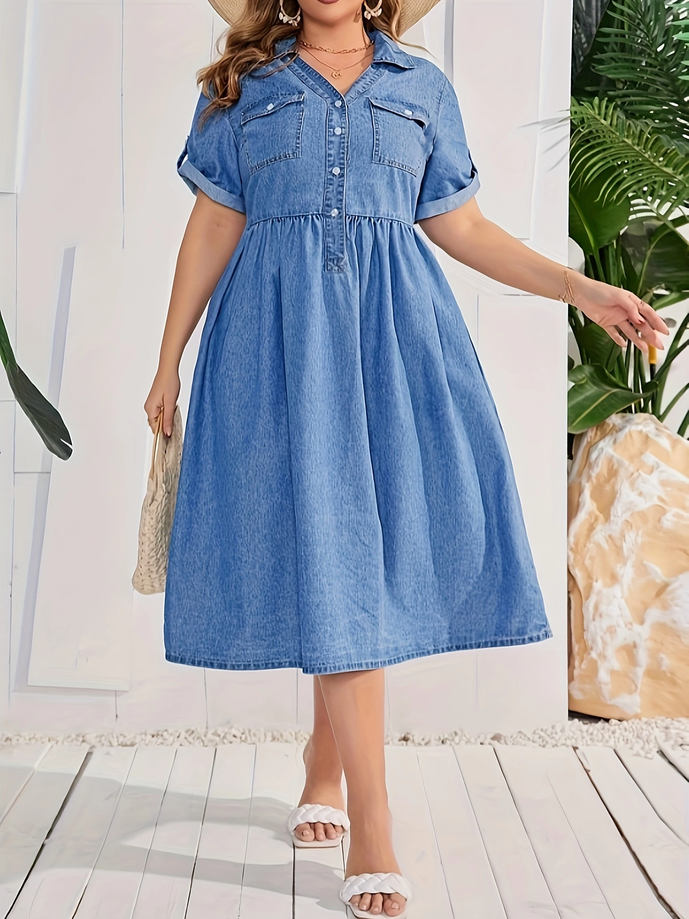 Plus Size Fashion Elegant Dress, Casual & Stylish Denim Dress For Every Day, Womens Clothing