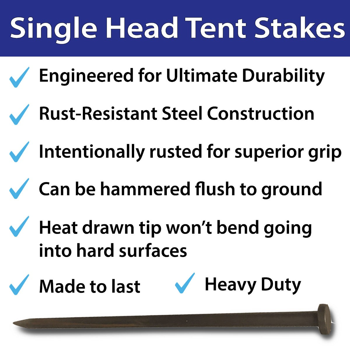 Moose Supply Heavy Duty Single Head Steel Tent Stakes, 4 Pack, 3/4" x 24"