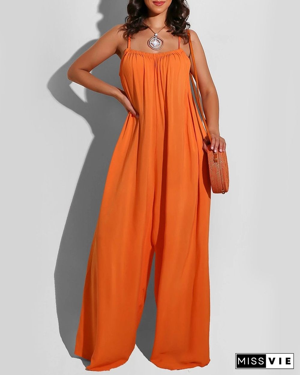 Spaghetti Strap Square Neck Plain Jumpsuit