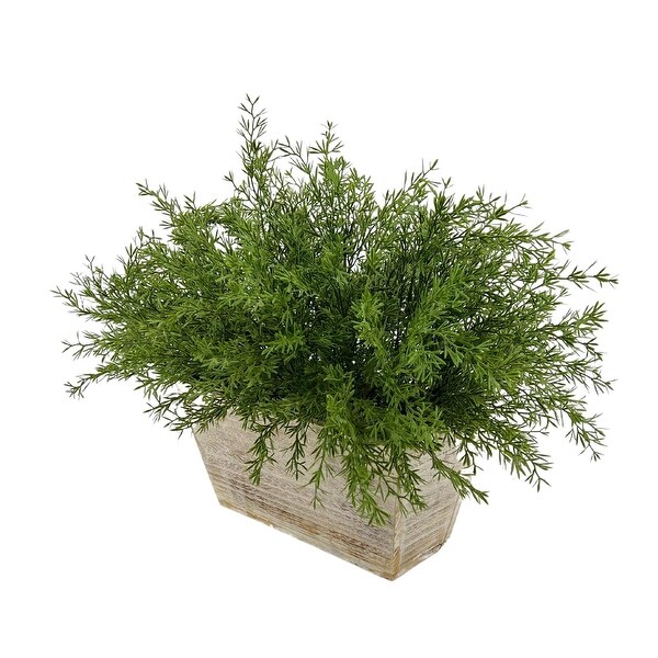 Faux Asparagus Fern in Wood Mini Ledge Planter