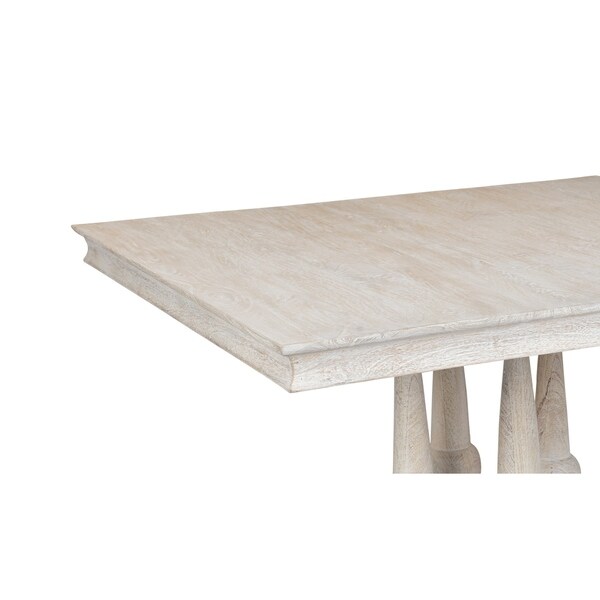 Wooden Square Dining Table with Trestle Style Base， Antique White