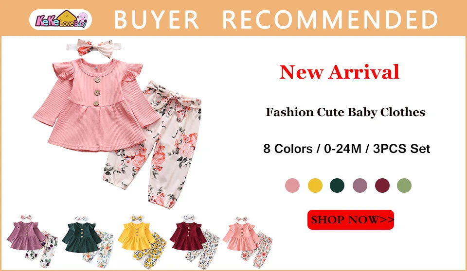 Autumn Baby Girl Clothes Sets Fashion Toddler Outfits Long Sleeve Tops Flower Pants Headband Cute 3Pcs Newborn Infant Clothing