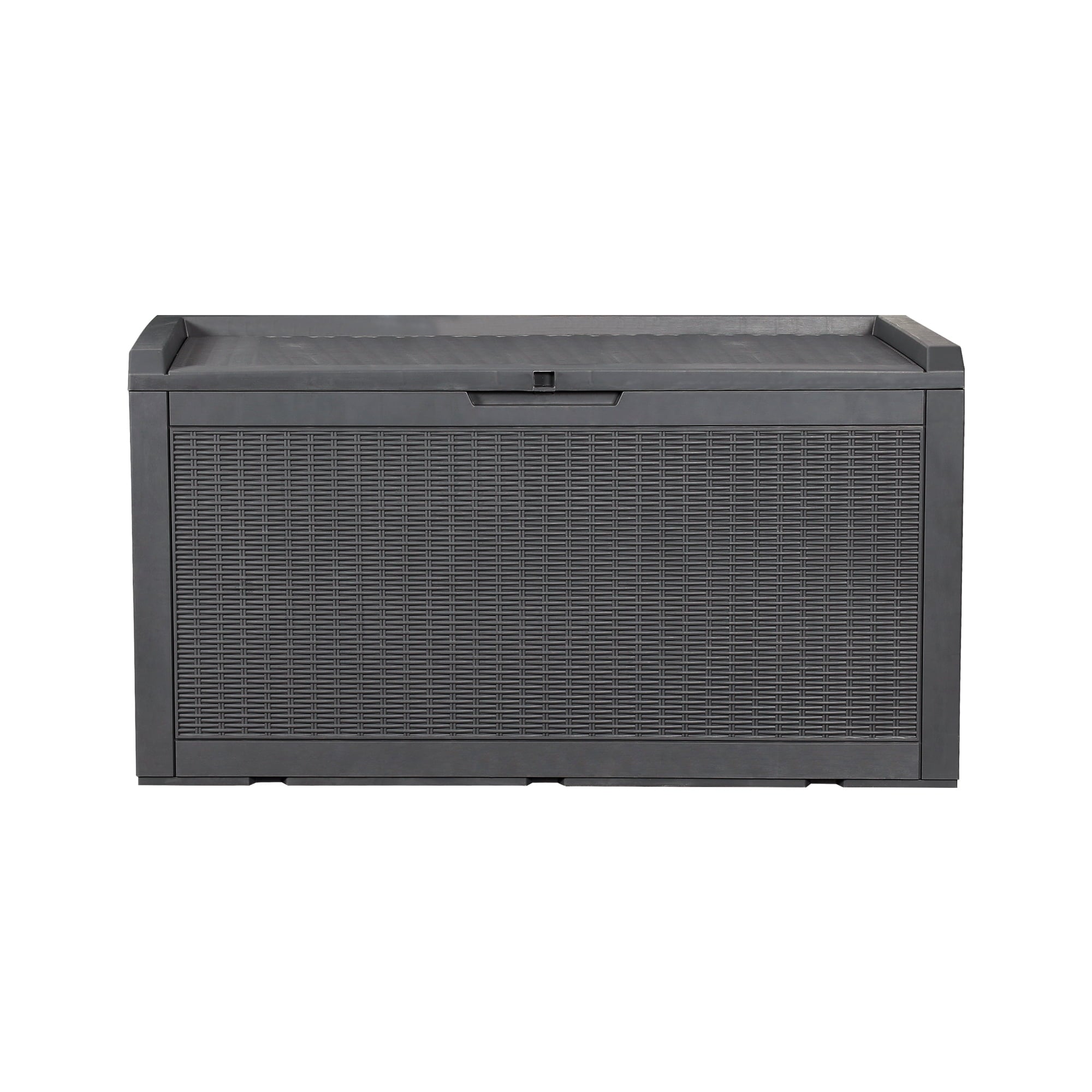 LovoIn | 100 Gallon Outdoor Storage Deck Box Rattan Resin Plastic Storage Box with Cushion and Lockable - Black