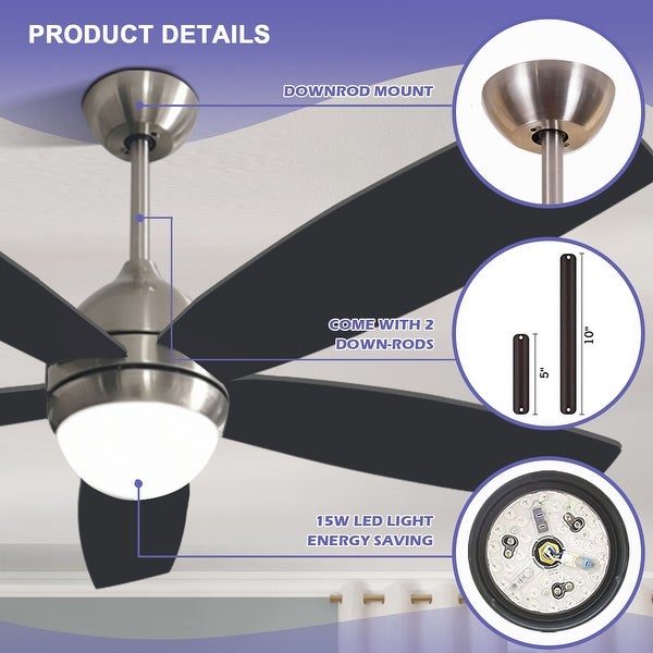 52 in. LED Indoor Brushed Nickel Ceiling Fan with Light Kit， Remote and Reversible Blades and Motor Shopping - The Best Deals on Ceiling Fans | 41309977