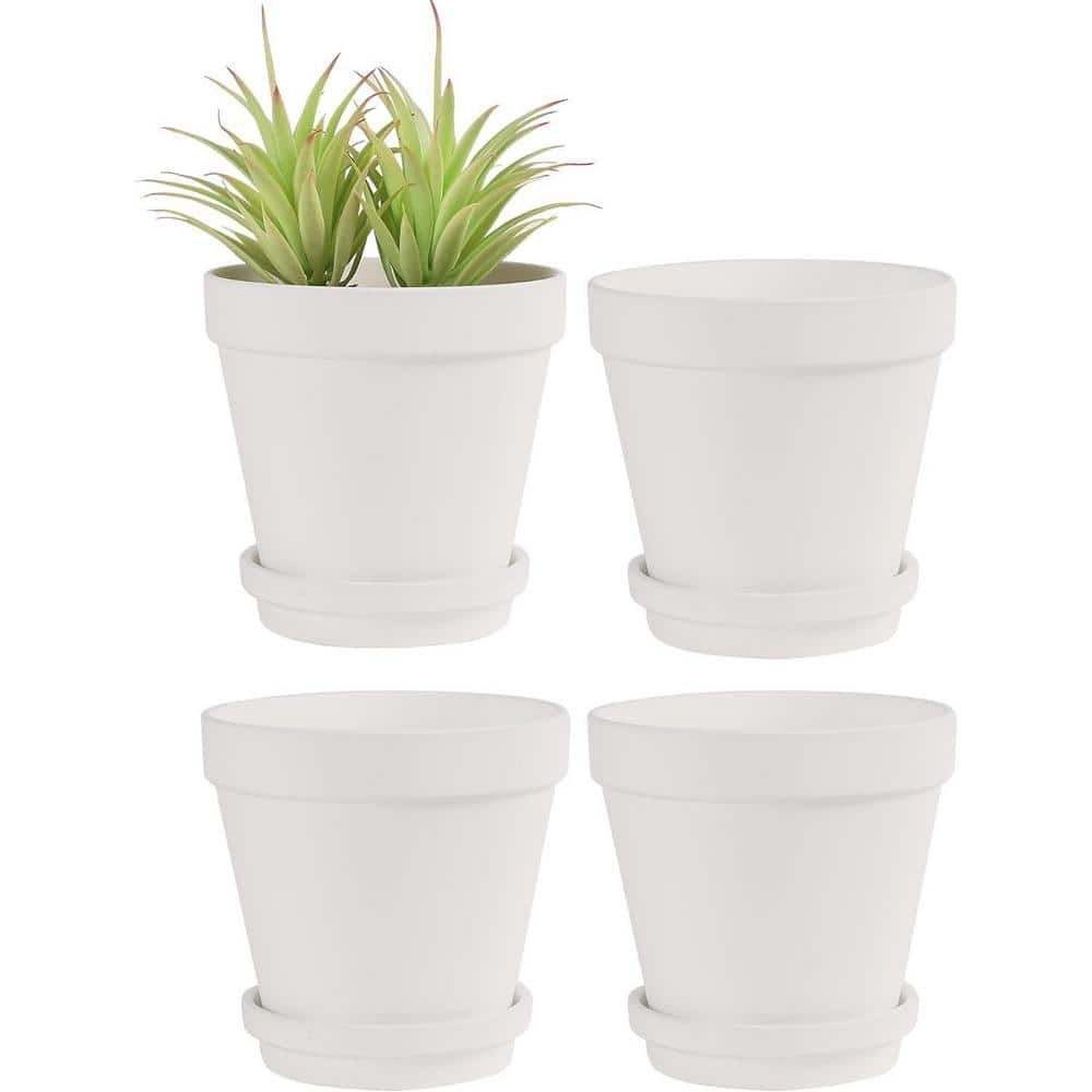 ITOPFOX Classic 6 in. L x 6 in. W x 5 in. H White Clay Round Indoor Planter (4-Pack) HDPH031OT268