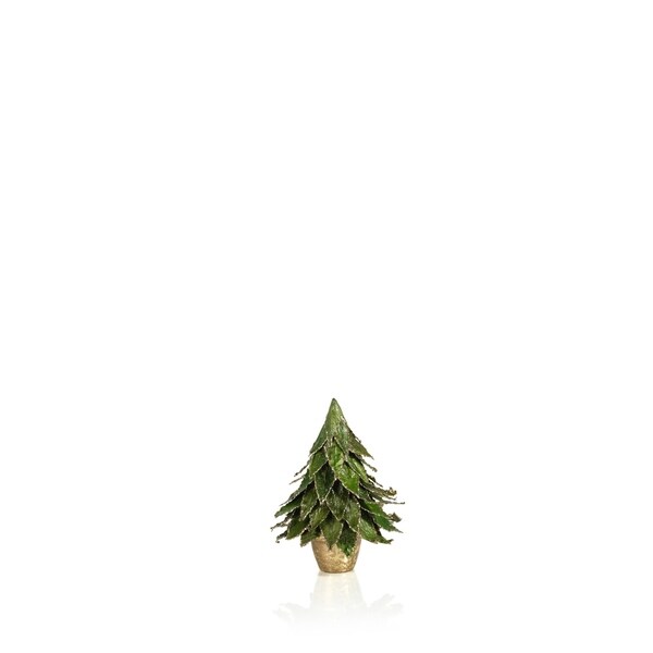 7 Tall Christmas Tree in Pot，Small Tabletop Decor，Green Natural Leaf (Set of 2)