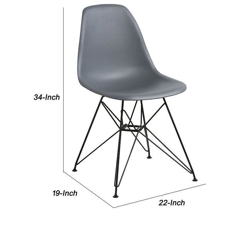 Deep Back Plastic Chair with Metal Eiffel Style Legs， Gray and Black