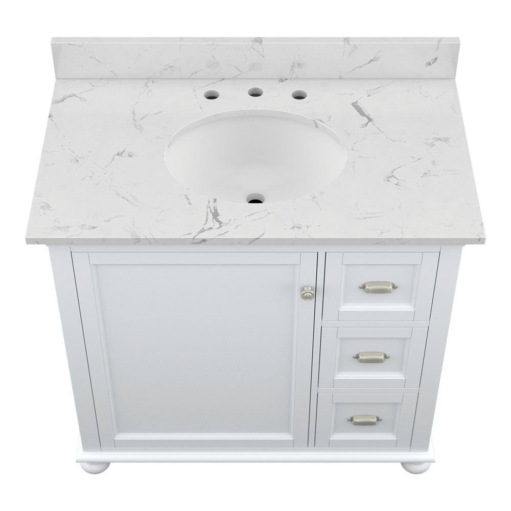 Home Decorators Collection Lamport 37 in. x 22 in. D Bath Vanity in White with Engineered Stone Vanity Top in White LMWVT3622D