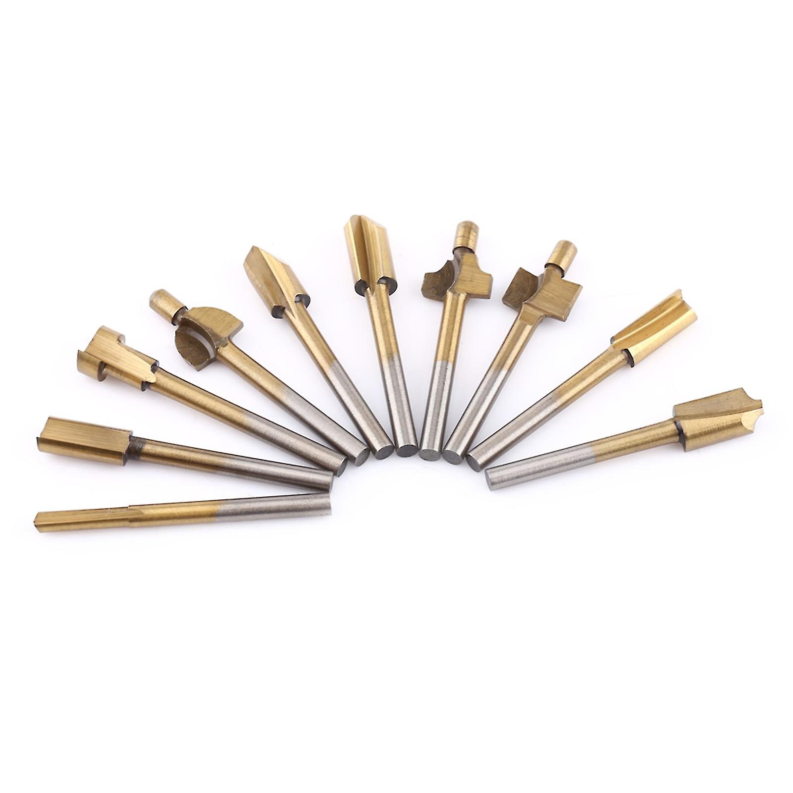 10pcs HSS Titanium Coated Woodworking Edge Cutters Trimmer Router Machine Bits 1/8