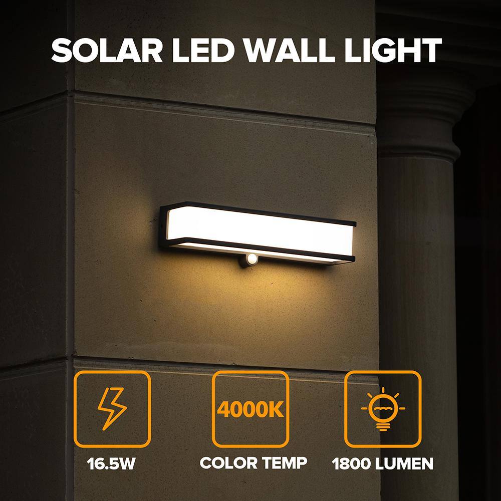 LUTEC 1-Light Dark Grey Outdoor Solar Powered Integrated LED Lantern Wall Mount Sconce with Motion Sensing Feature 6943801125