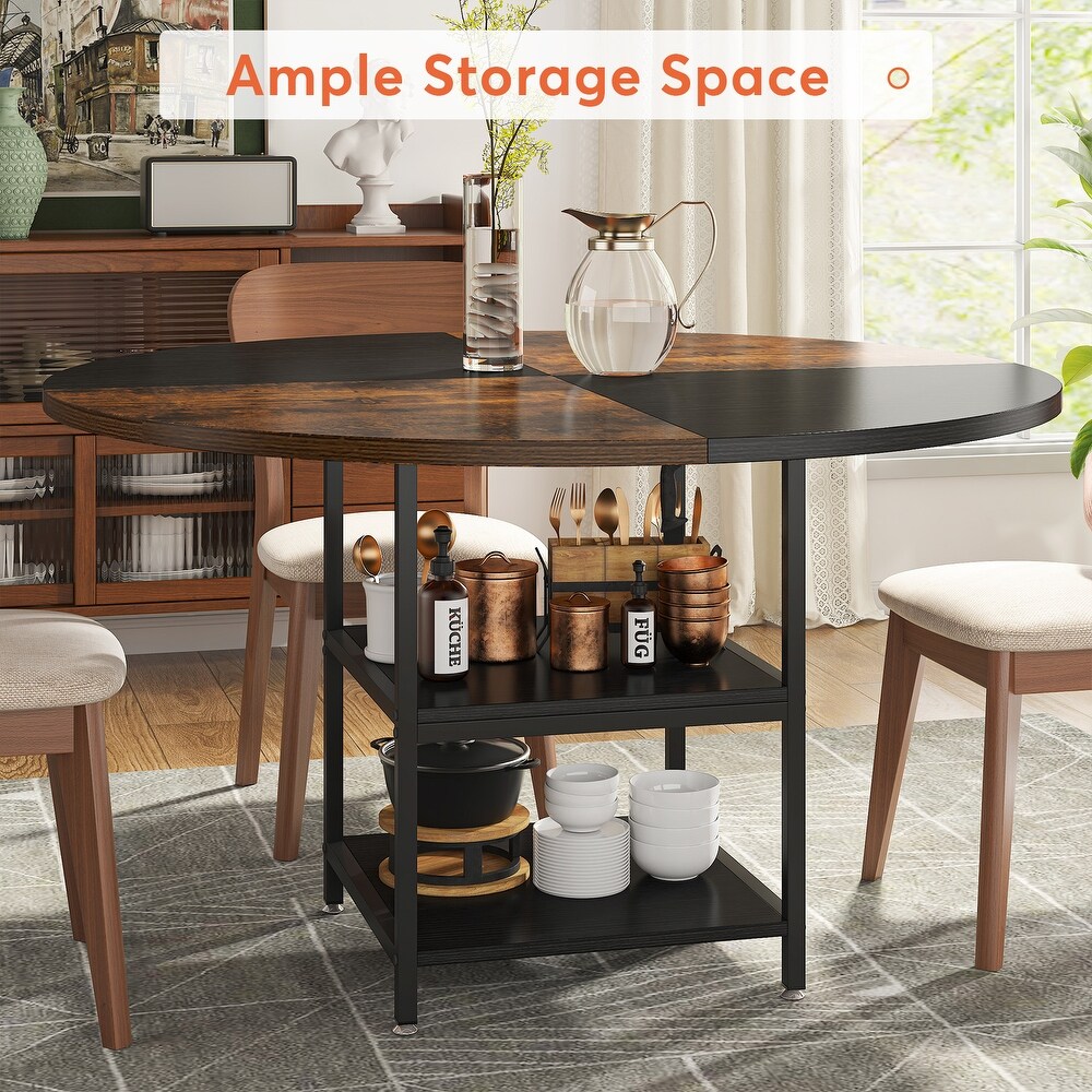 47 Inches Round Dining Table for 4 People Kitchen Tables Dinner Table with 2 Tier Storage Shelves