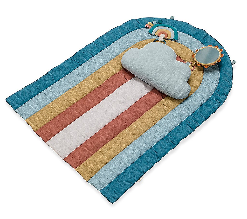 IRitzy Tummy Time Rainbow Play Mat w  Cloud Bolster， Two Toys