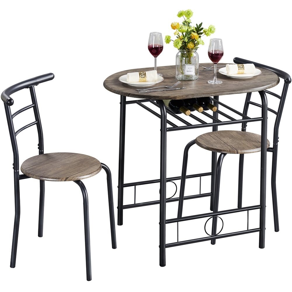 3PCS Round Dining Table Set with Storage Rack