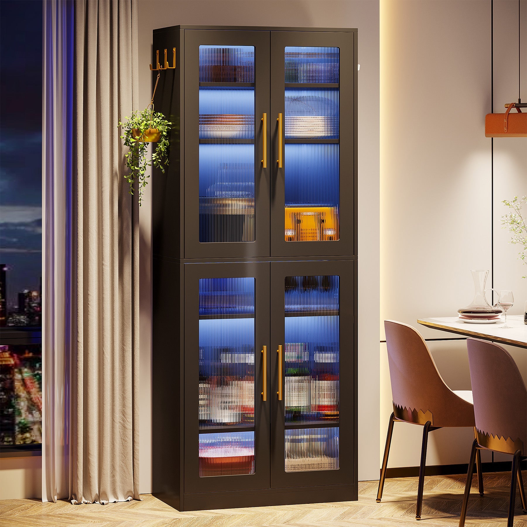 67-inch Bookcase, 8-Tier Bookshelf with Acrylic Doors and LED Light