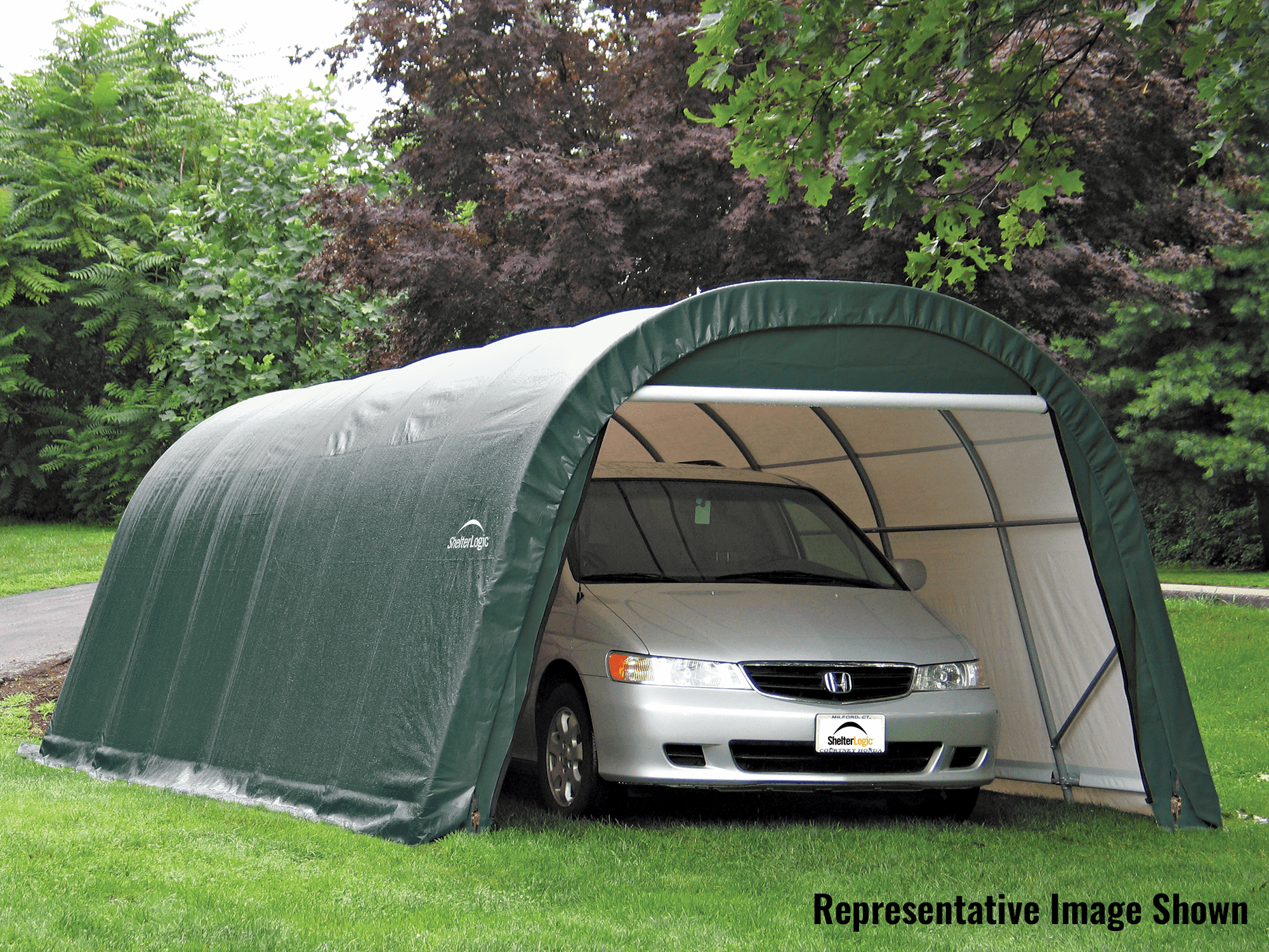 ShelterLogic 72342 12x24x8 Round Style Shelter- Green Cover