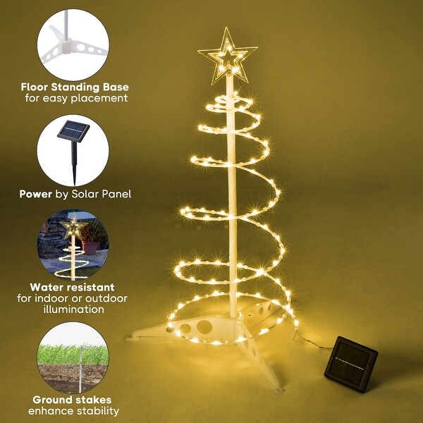 Yescom 2Ft LED Christmas Spiral Light with Star Finial Solar Panel New Year Decoration