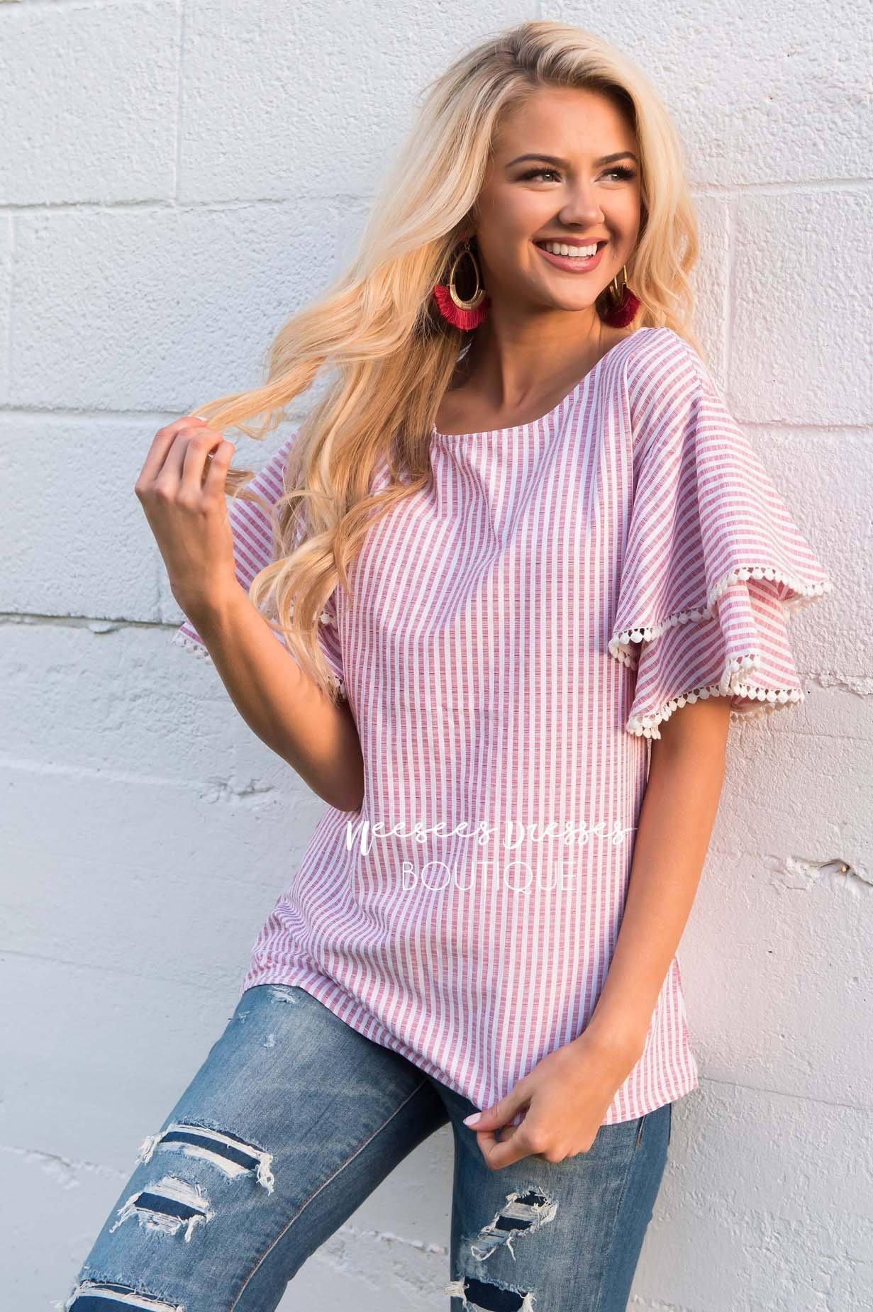 Wish You Were Here Pom Sleeve Top