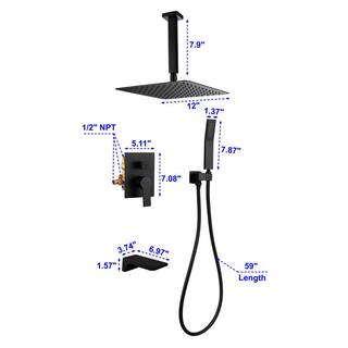 FLG Ceiling Mount Single-Handle 1-Spray Tub and Shower Faucet With 12 in. Shower Head in Matte Black (Valve Included) SS-0065-MB-12