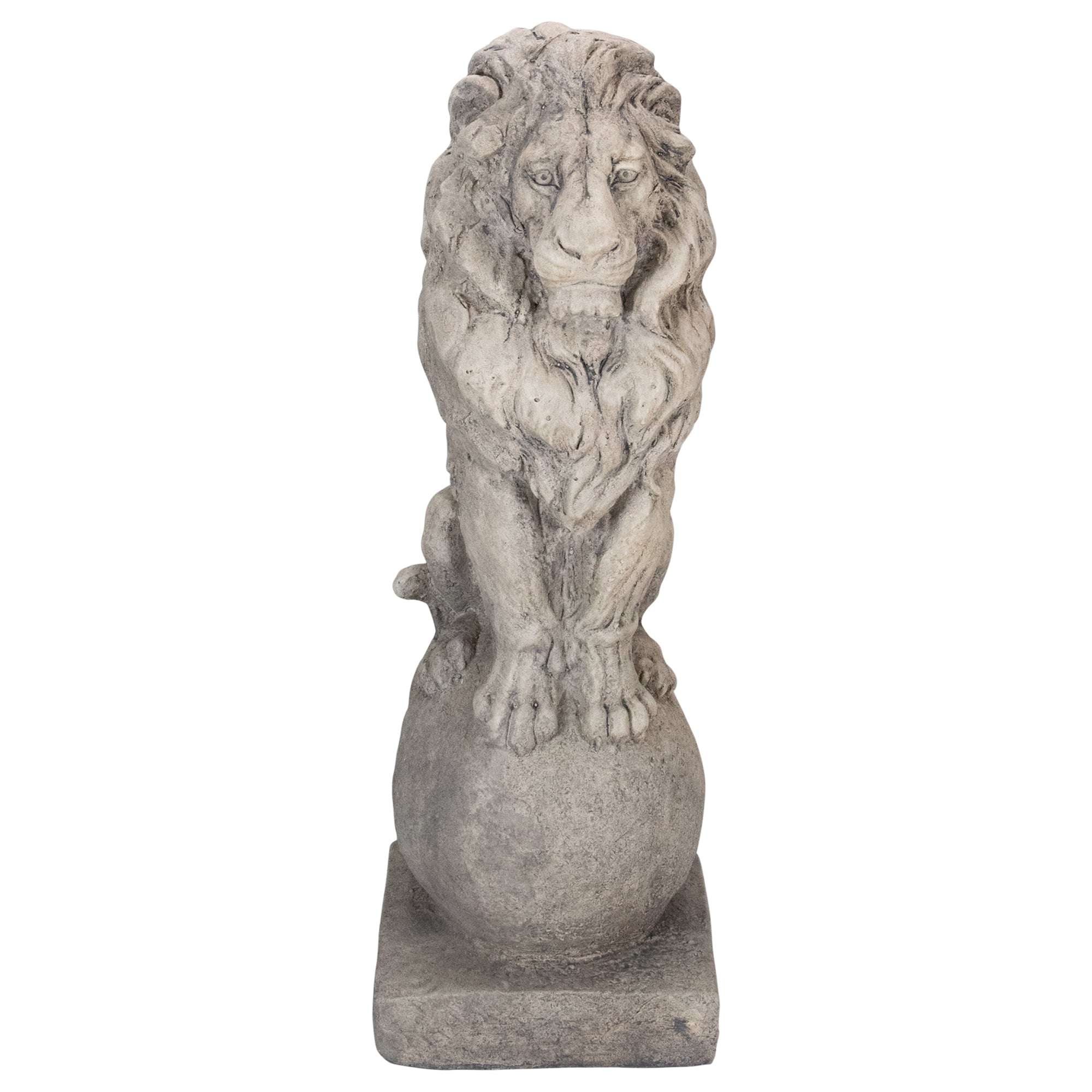 17.75" Sitting Lion on Ball Pedestal Outdoor Garden Statue