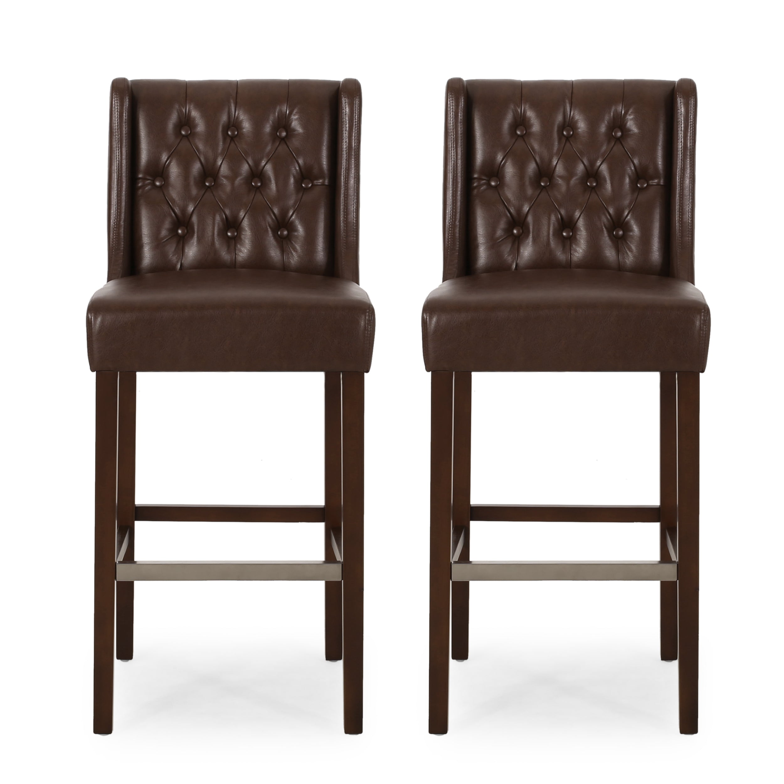 Leeandre Contemporary Wingback Faux Leather Barstools (Set of 2)