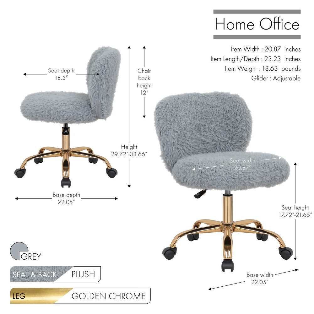 Porthos Home Itzel Armless Office Chair  Plush Fabric  Gold Legs