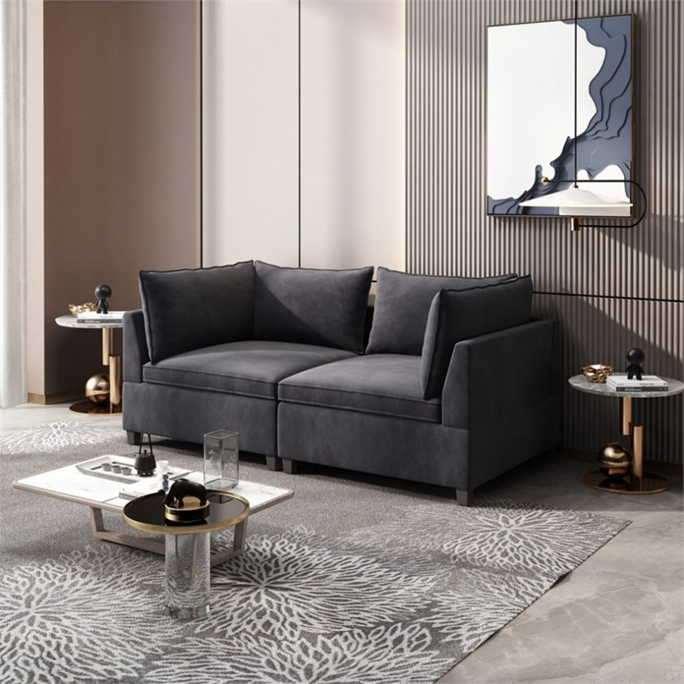 Devion Furniture Modern Fabric 2 Piece Sectional Sofa Set Dark Gray   Sectional Sofas   by Homesquare  Houzz