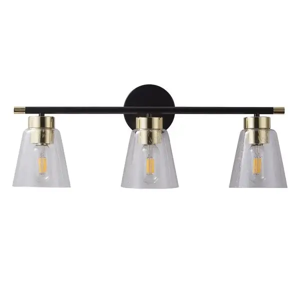 ExBrite 3-light Bathroom Dimmable Gold Vanity Lights Modern Wall Sconce Lighting with Seeded Glass