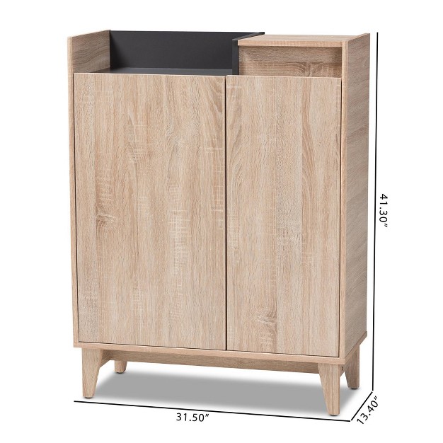 Fella Two tone Oak And Entryway Shoe Cabinet With Lift Top Storage Compartment Brown Baxton Studio