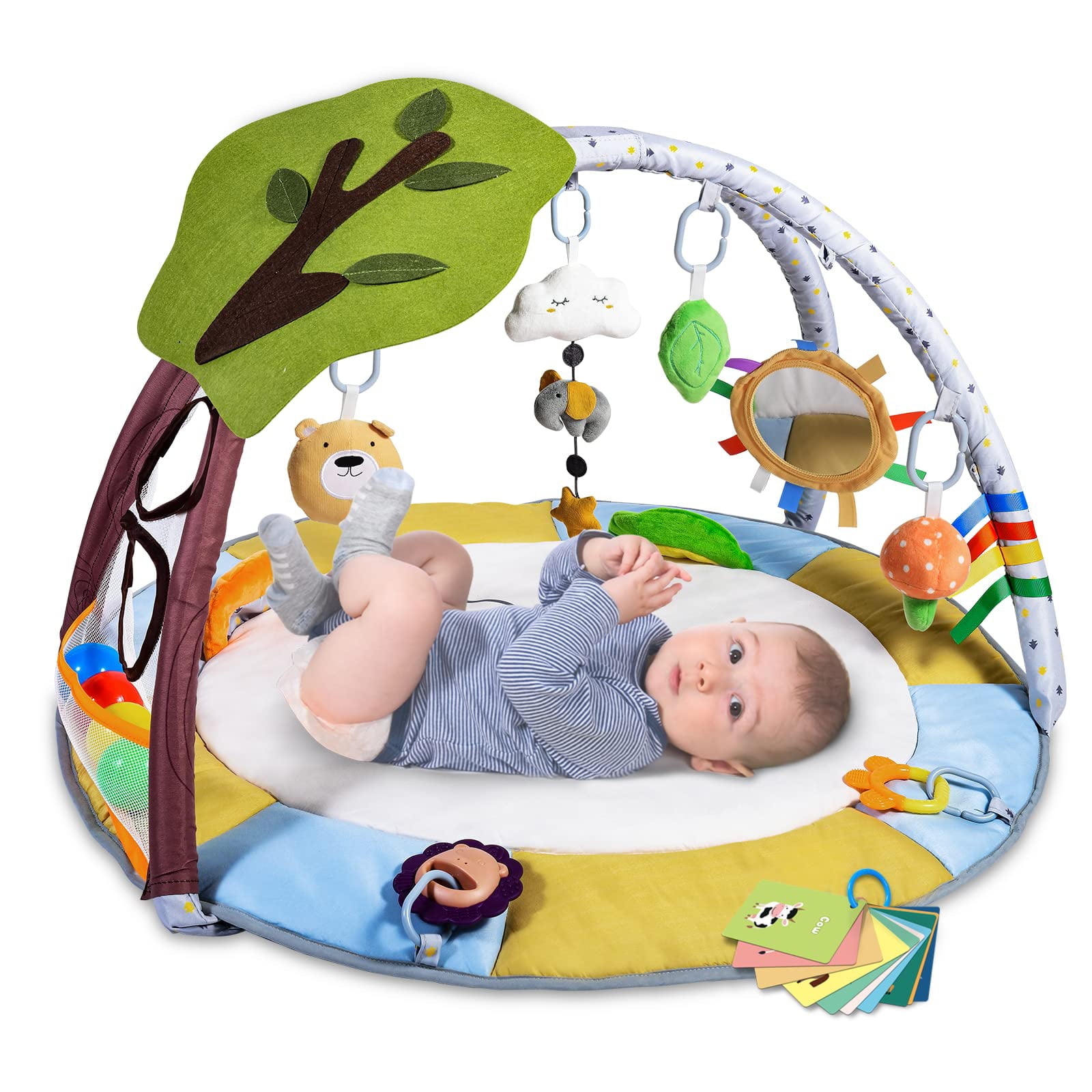 Lupantte 9-in-1 Baby Activity Gym， Baby Learning Toys Play Gym Mat with 9 Toys for Infant， Shower Gift