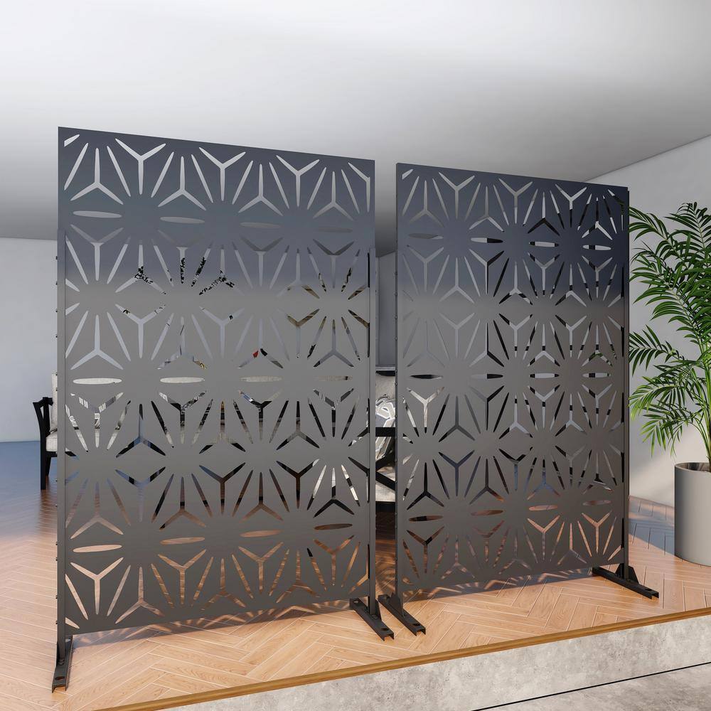 Uixe UIXE 76 in. Galvanized Steel Garden Fence Outdoor Privacy Screen Garden Screen Panels in Black (2-Pack) OS05-2SET-Black