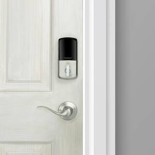 Kwikset Aura Satin Nickel Single Cyl. Elec. BT Keypad Smart Lock Deadbolt Feat SmartKey SecurityAvalon Handle and Tustin Lever 94215 AVH15