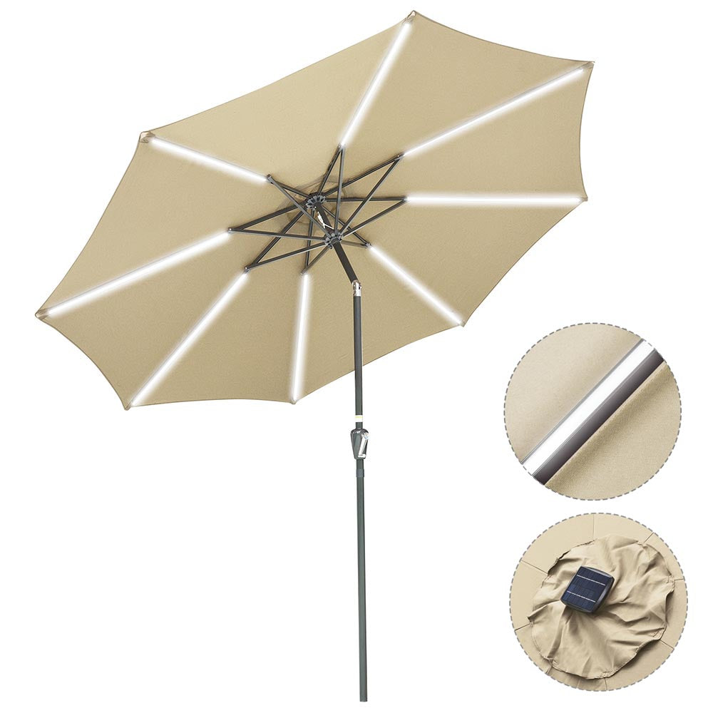 Yescom Solar Umbrella w/ Lights Tilt Market Umbrella 10ft 8-Rib